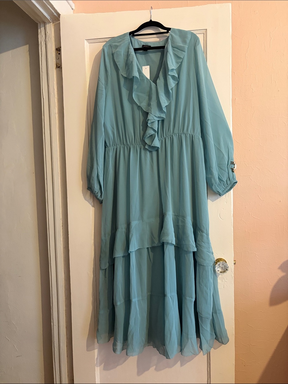 Ann Taylor Loft Light Blue Ruffle V-Neck Maxi Dress - XL (would fit size 14-18)